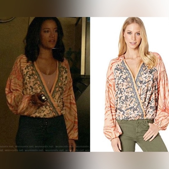 Free People|Cruisin Together Boho mixed print crop top,tribal floral long sleeve - Picture 4 of 16